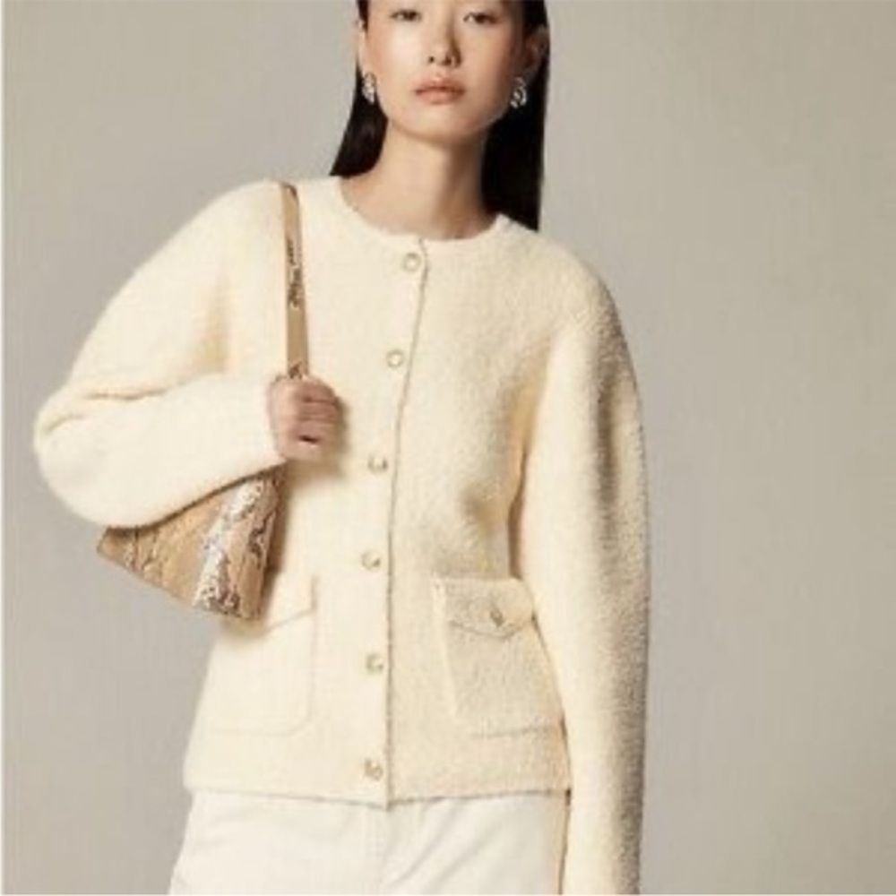 NWT J Crew Sweater Jacket Cinched-Waist in Natural Sesame Cream